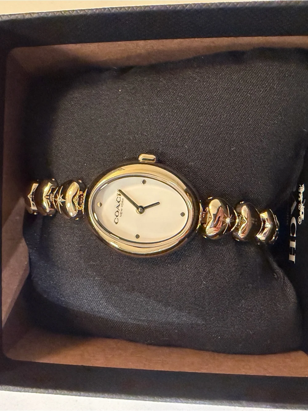 COACH Gold Oval Watch with Heart-Link Bracelet